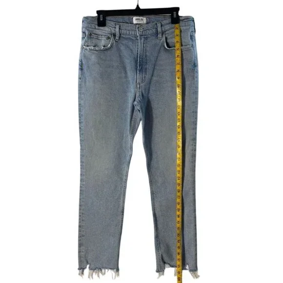 Agolde Merrel Womens Light Wash Distressed Frayed Hem High-Rise Jeans Size 30 - Picture 6 of 12